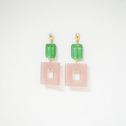 Emerald Green & Pink Earrings