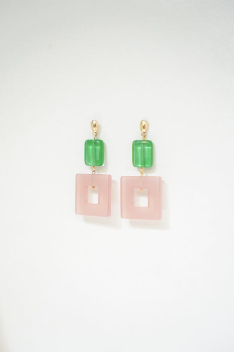 Emerald Green & Pink Earrings