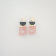 Black & Pink Square Earrings