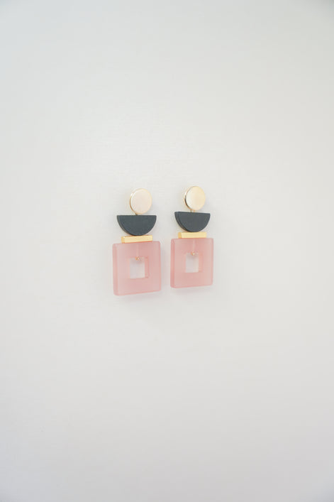 Black & Pink Square Earrings