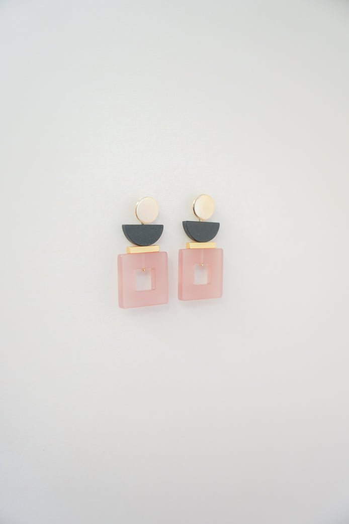 Black & Pink Square Earrings