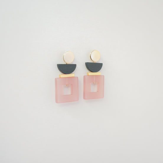 Black & Pink Square Earrings
