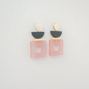 Black & Pink Square Earrings