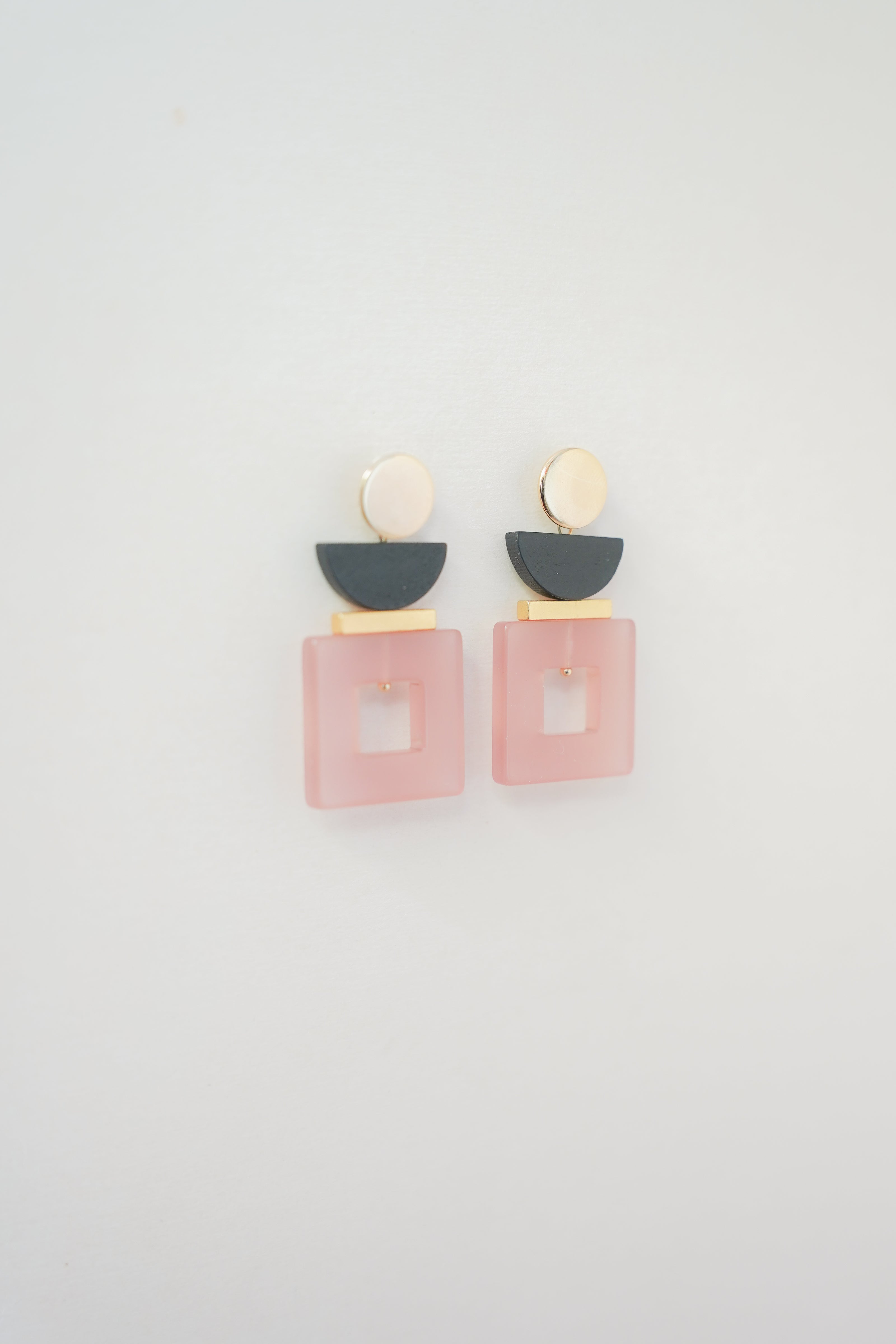Black & Pink Square Earrings
