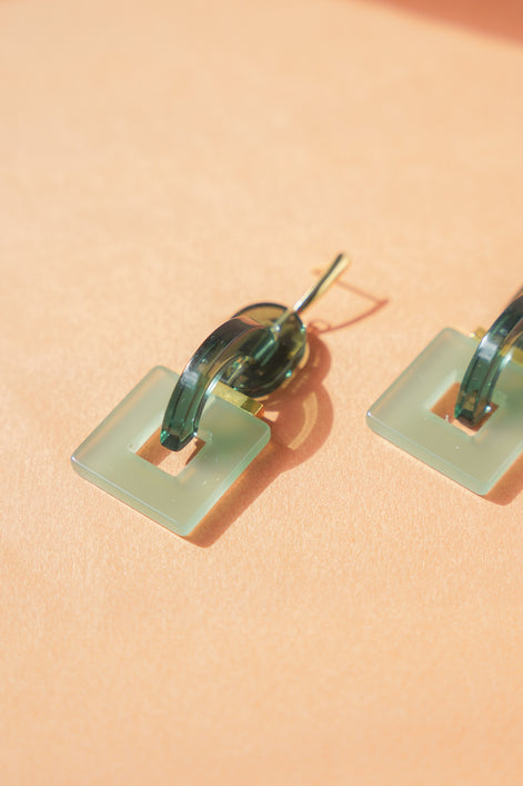 Geometric Celadon Earrings