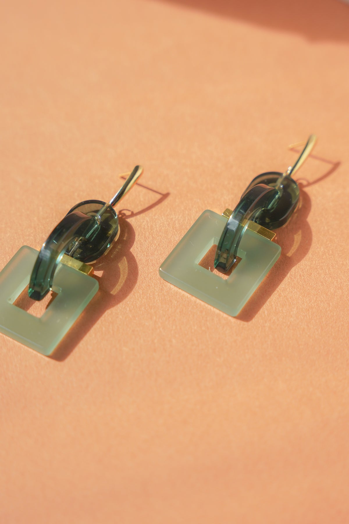 Geometric Celadon Earrings