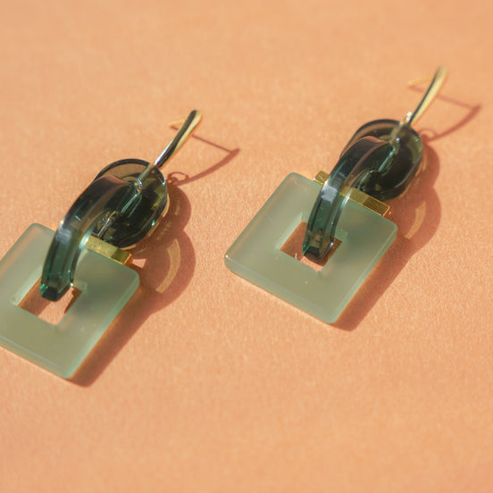 Geometric Celadon Earrings