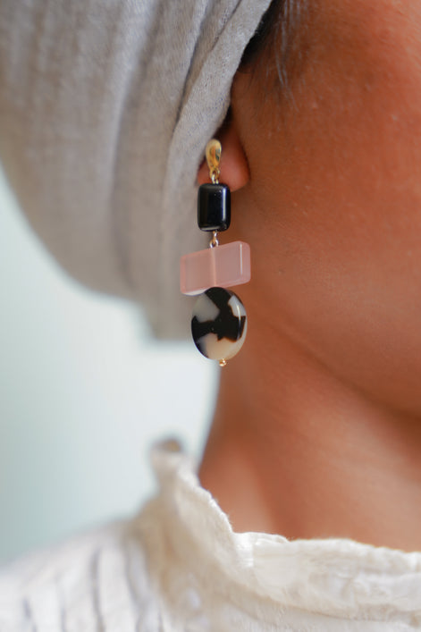 Colour Block Pink & Black Earrings