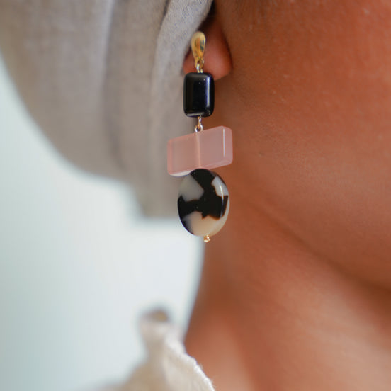 Colour Block Pink & Black Earrings