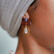 Colour Block Blue & Red Earrings