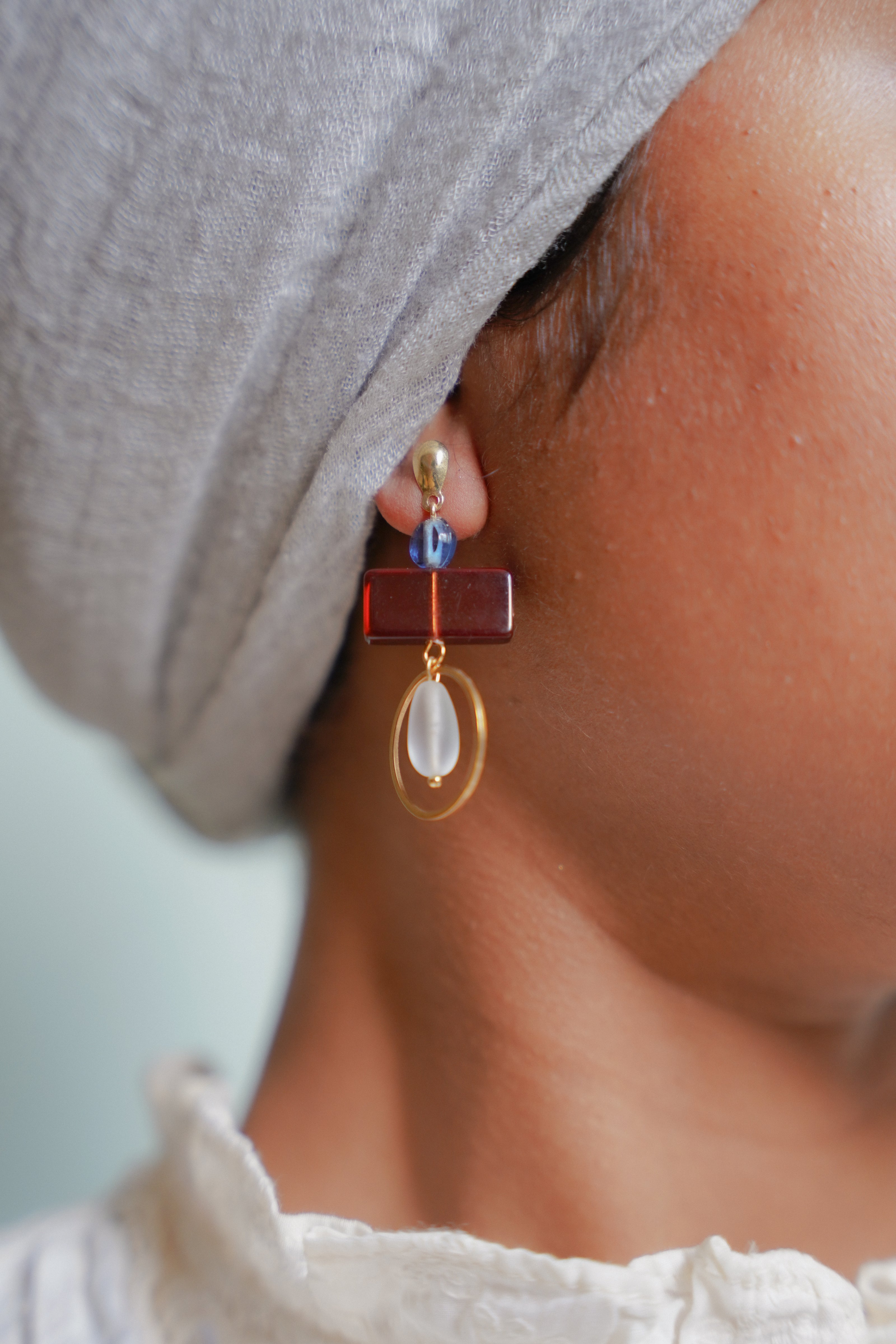 Colour Block Blue & Red Earrings