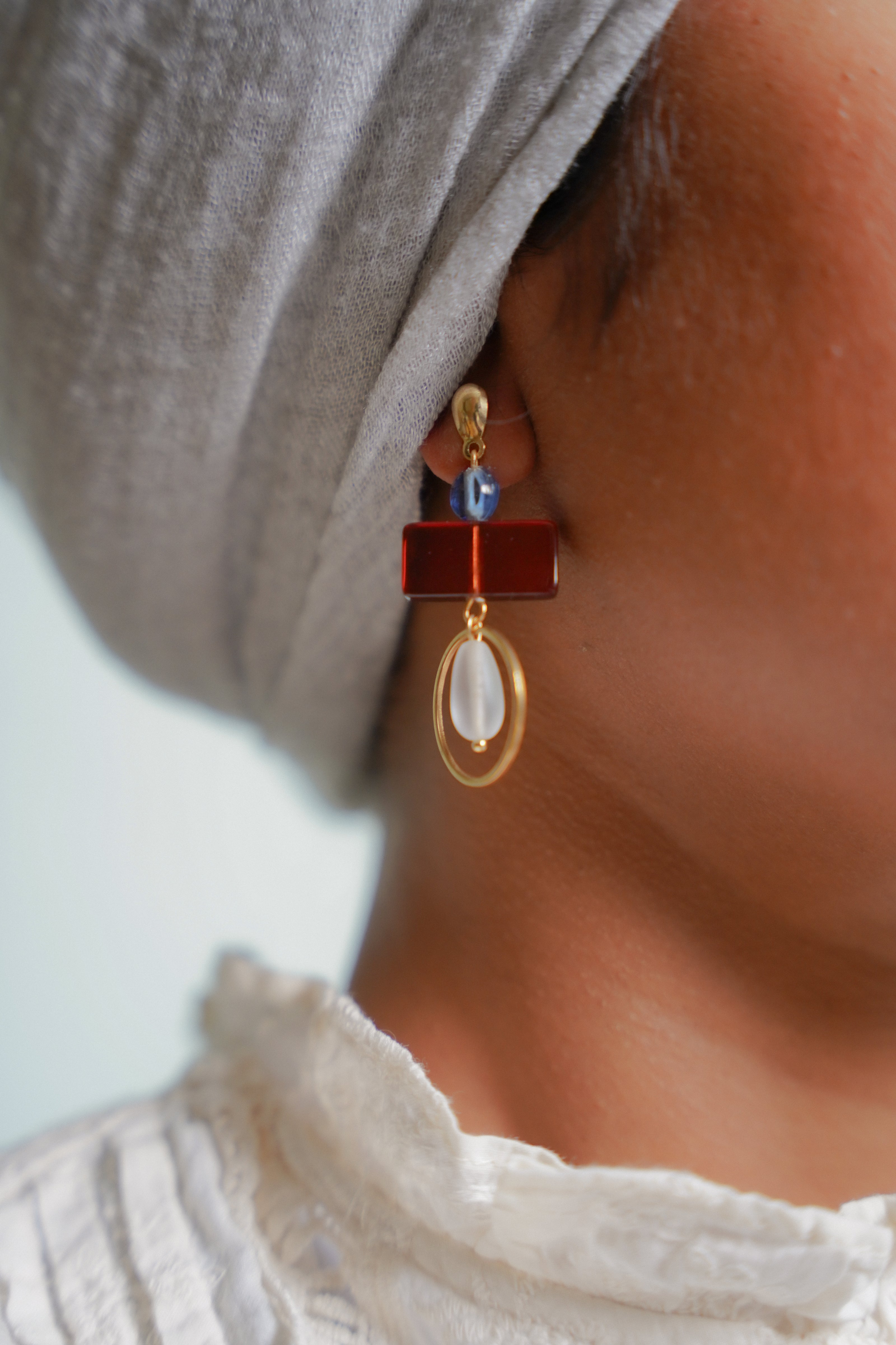 Colour Block Blue & Red Earrings