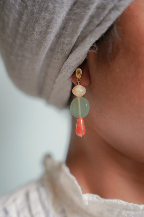 Colour Block Orange & Celadon Earrings