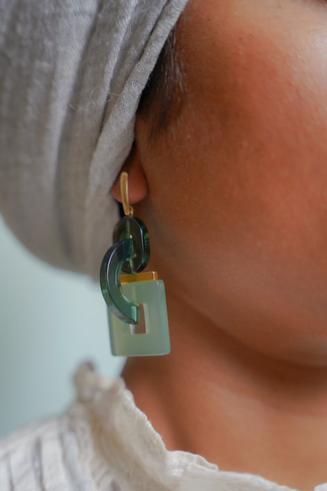 Geometric Celadon Earrings