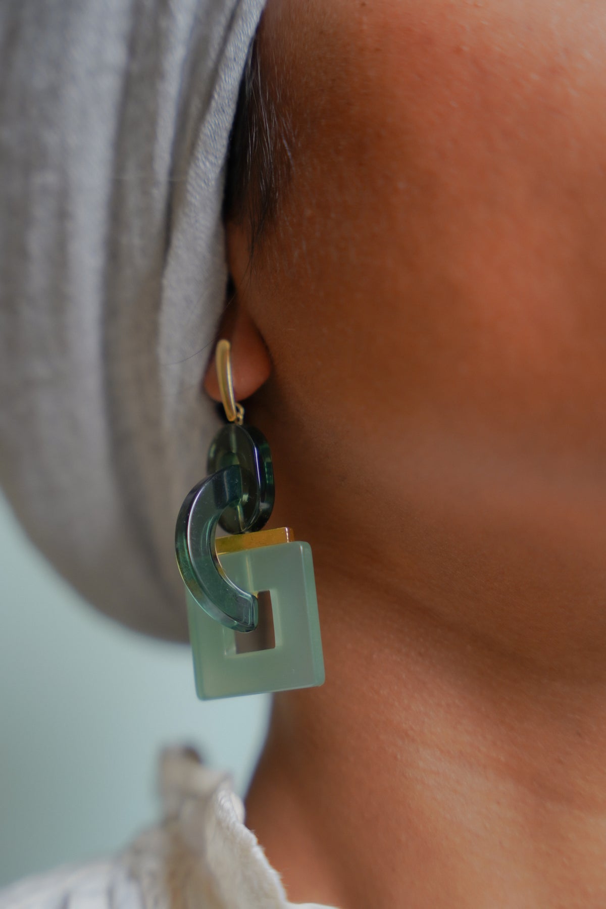 Geometric Celadon Earrings