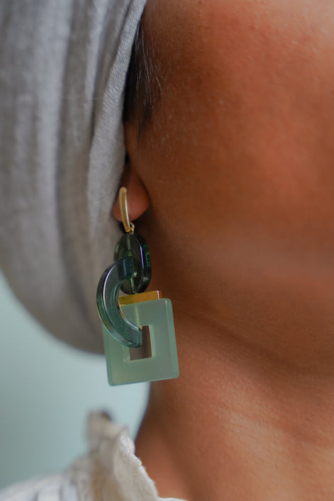 Geometric Celadon Earrings