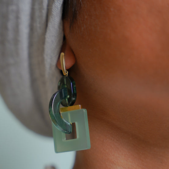 Geometric Celadon Earrings