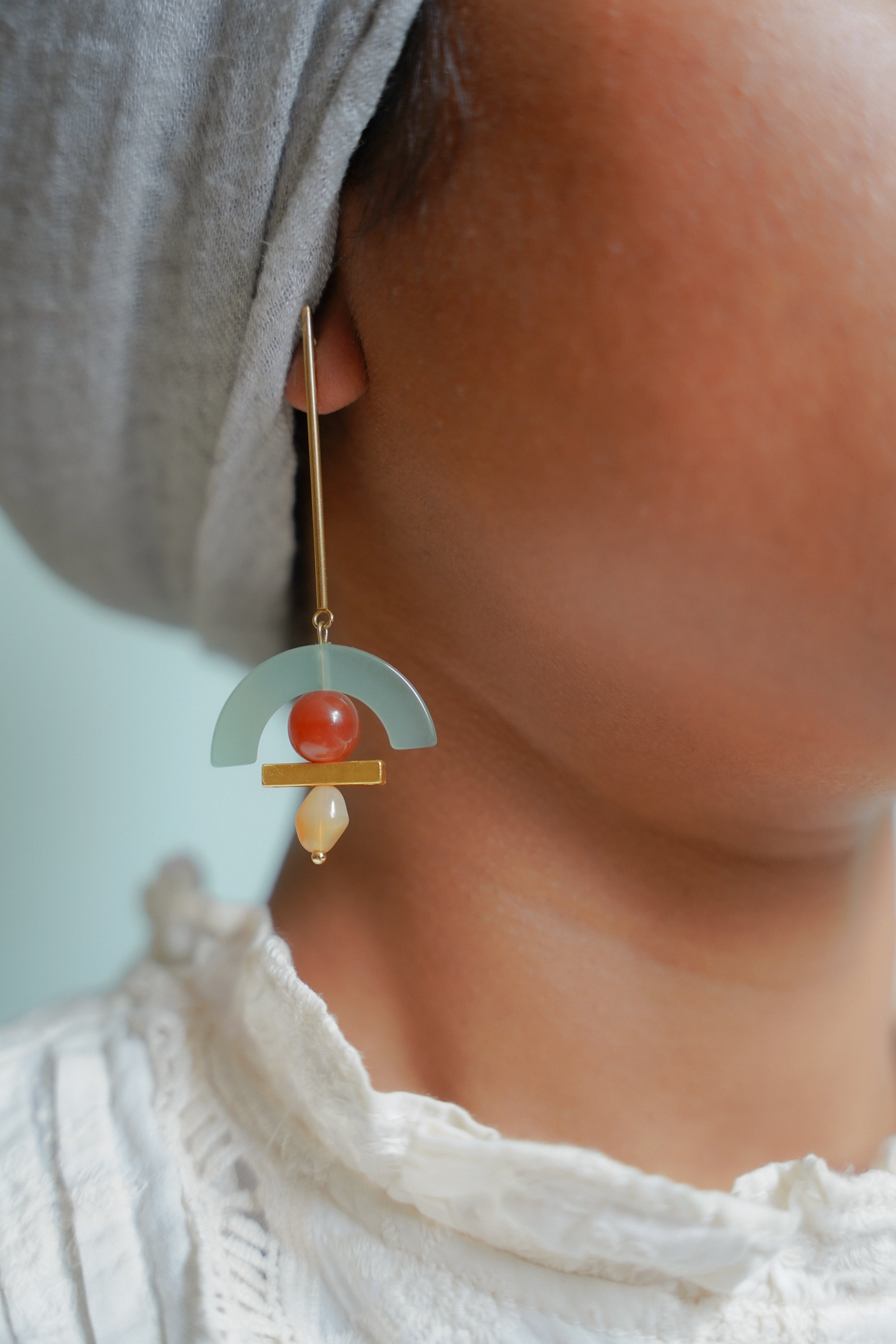 Celadon Arch Dangling Earrings