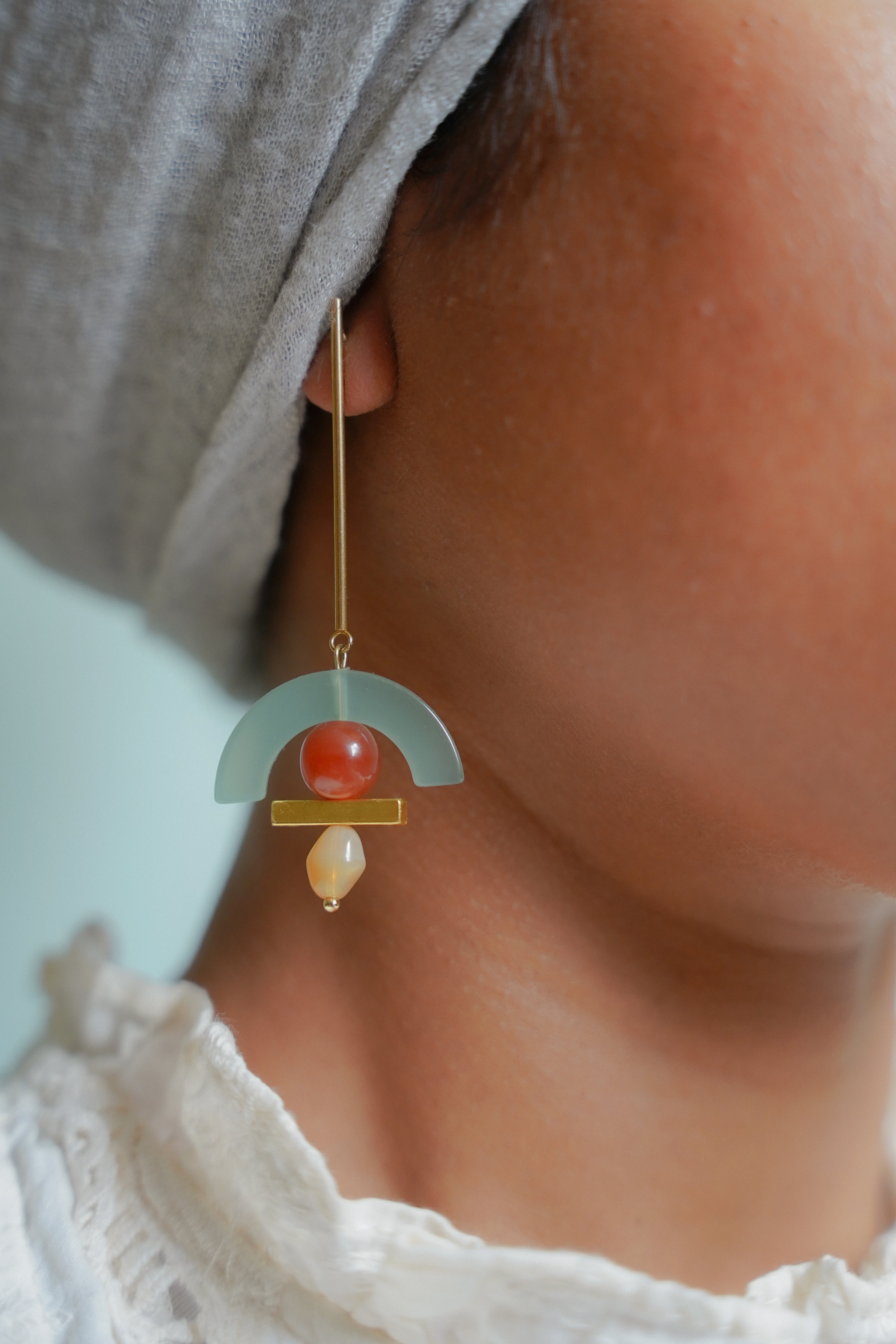 Celadon Arch Dangling Earrings