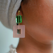 Emerald Green & Pink Earrings