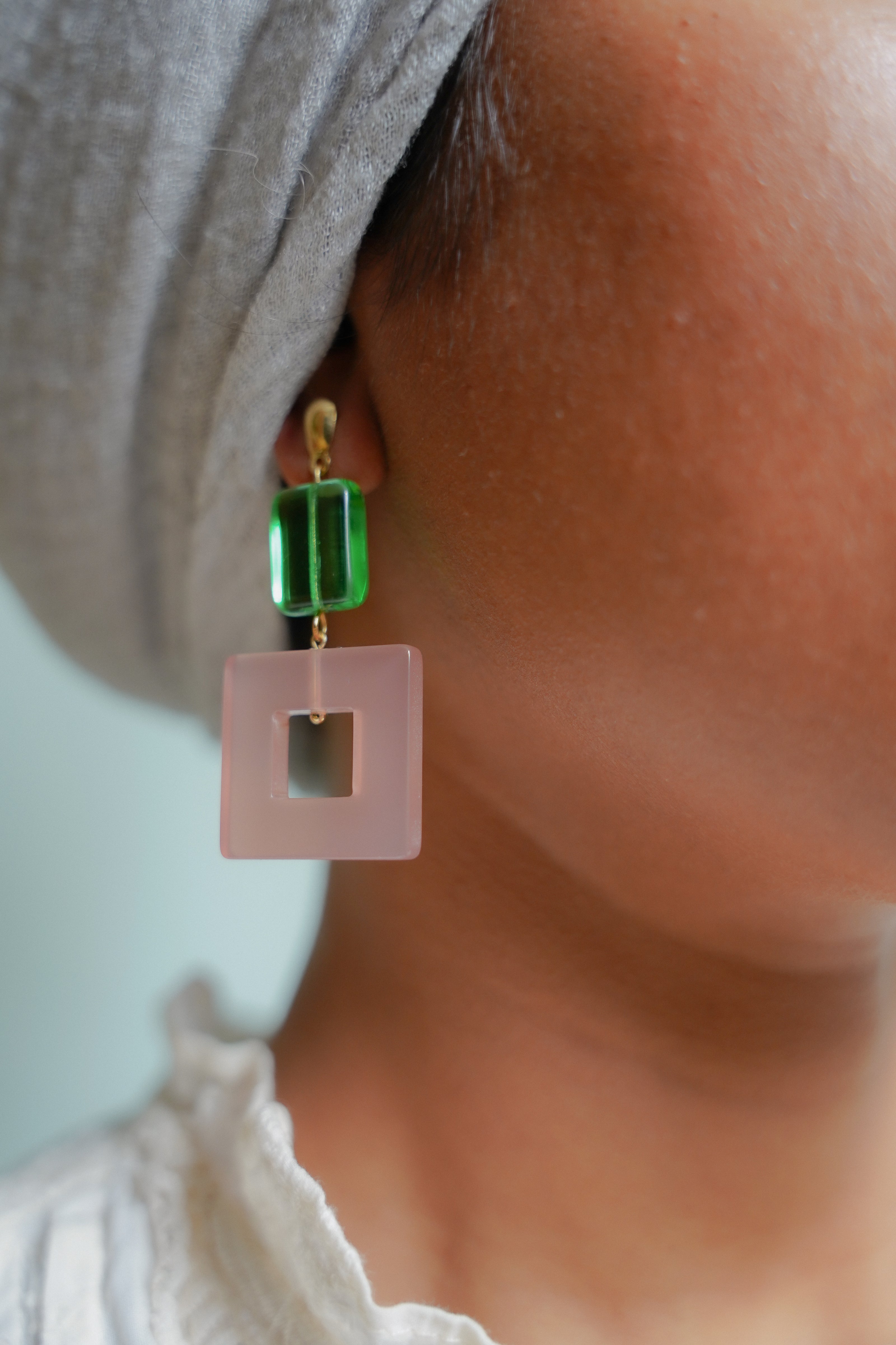 Emerald Green & Pink Earrings