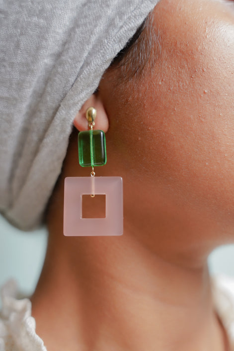 Emerald Green & Pink Earrings