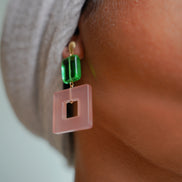 Emerald Green & Pink Earrings
