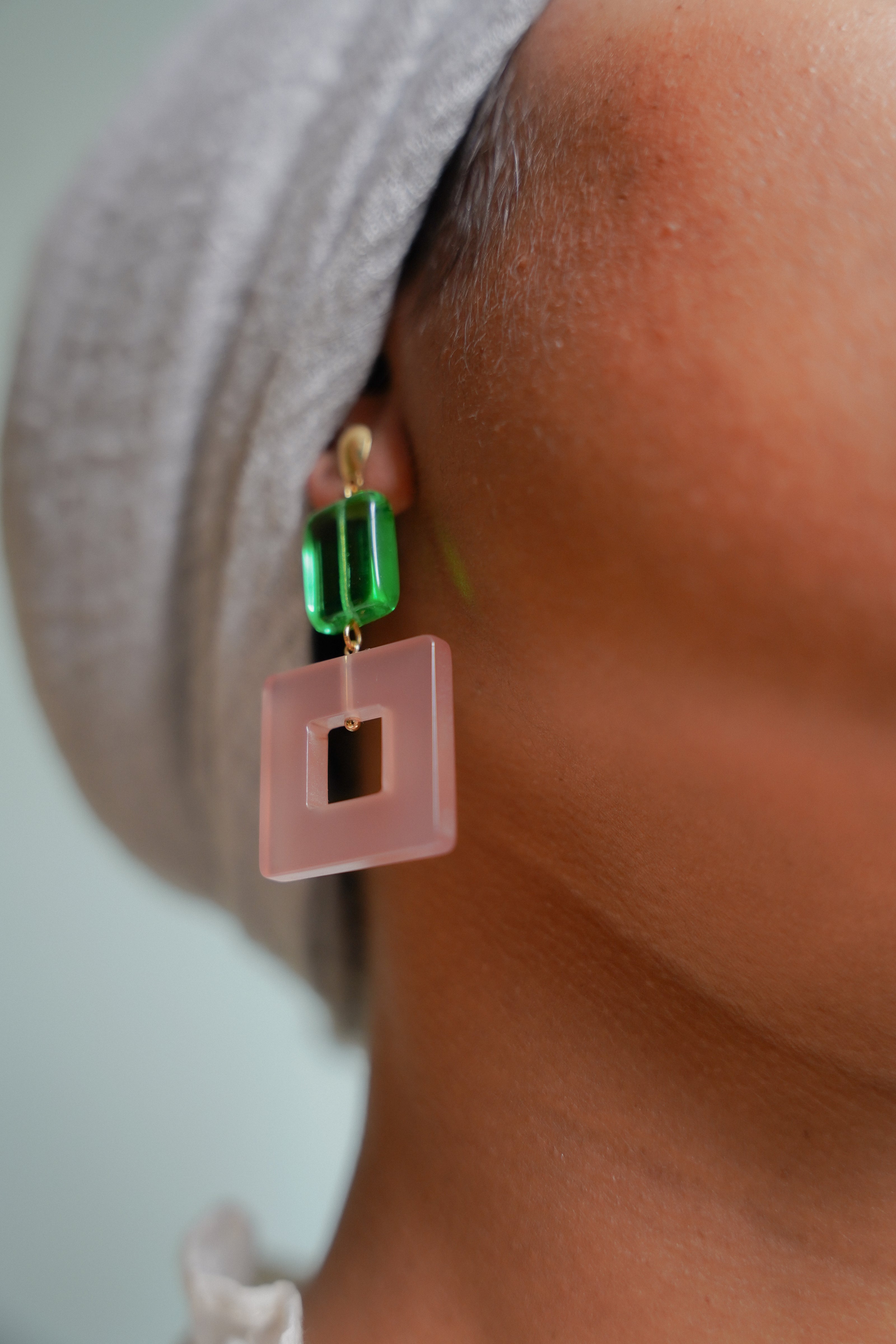 Emerald Green & Pink Earrings