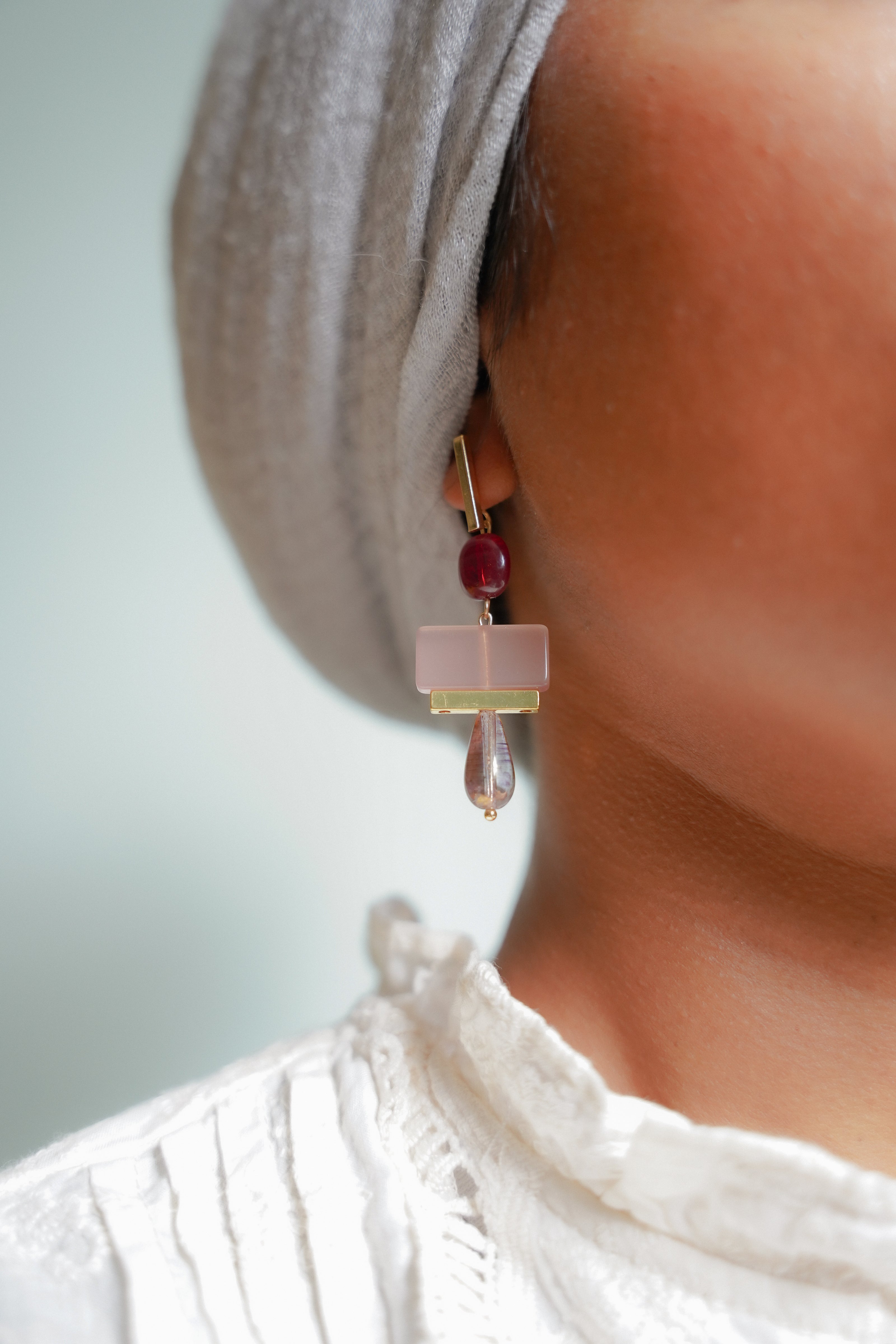 Colour Block Cherry & Pink Earrings