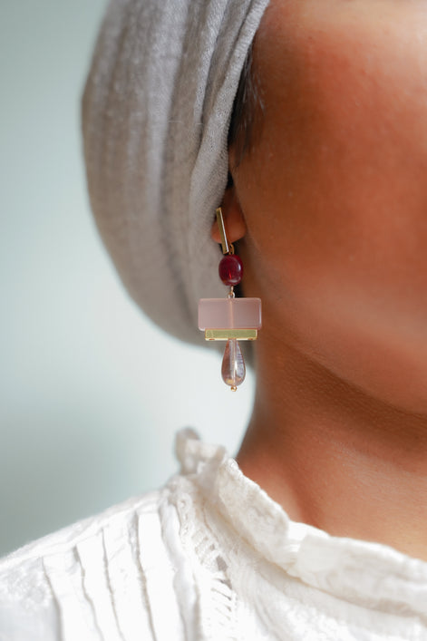 Colour Block Cherry & Pink Earrings