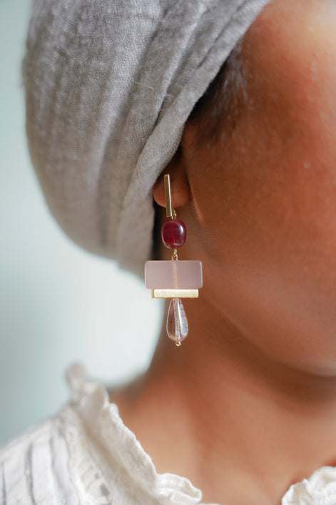 Colour Block Cherry & Pink Earrings