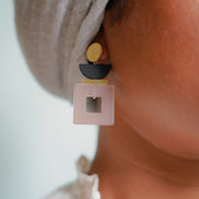 Black & Pink Square Earrings