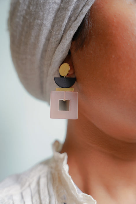 Black & Pink Square Earrings