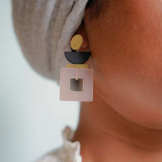 Black & Pink Square Earrings