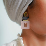 Black & Pink Square Earrings