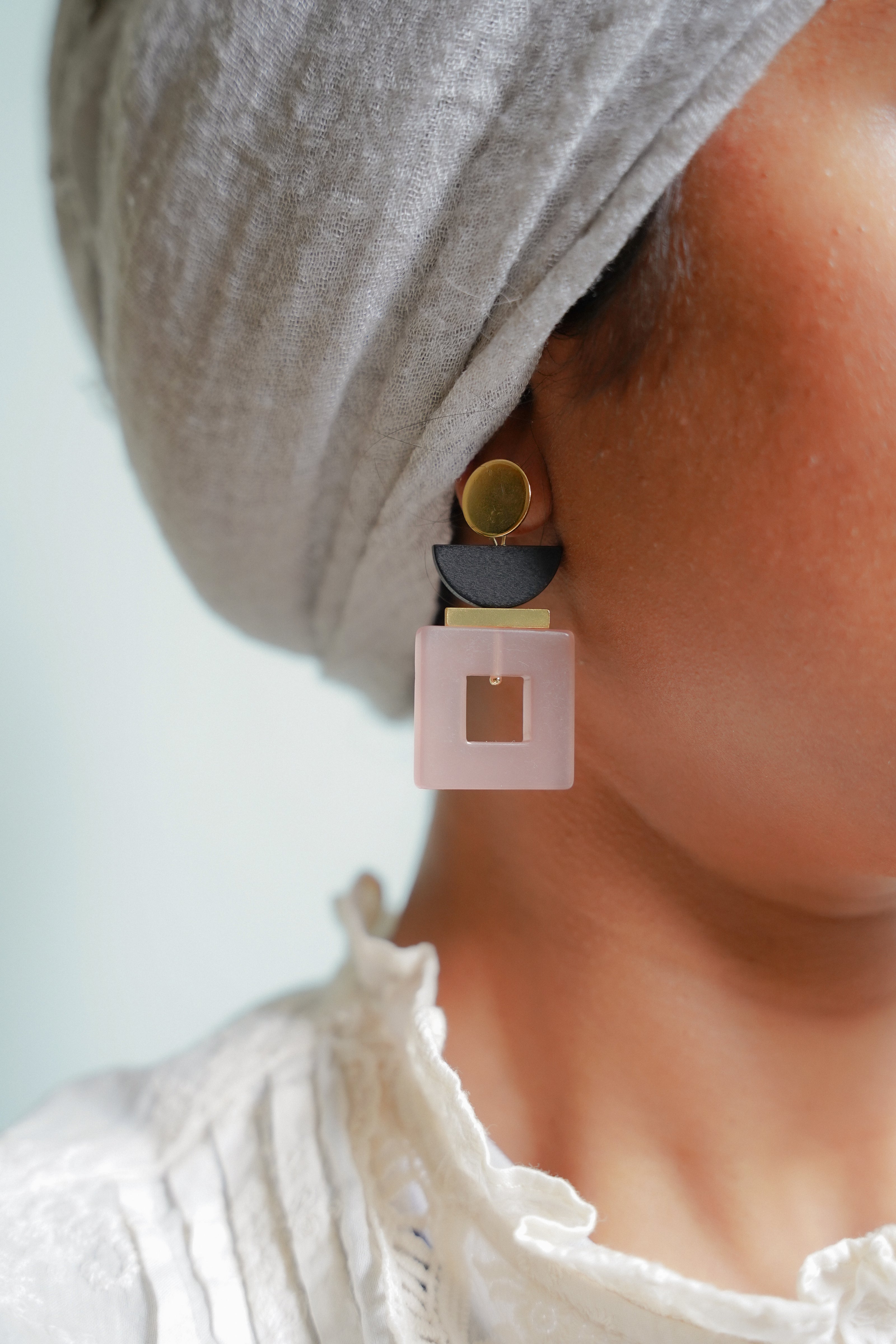 Black & Pink Square Earrings