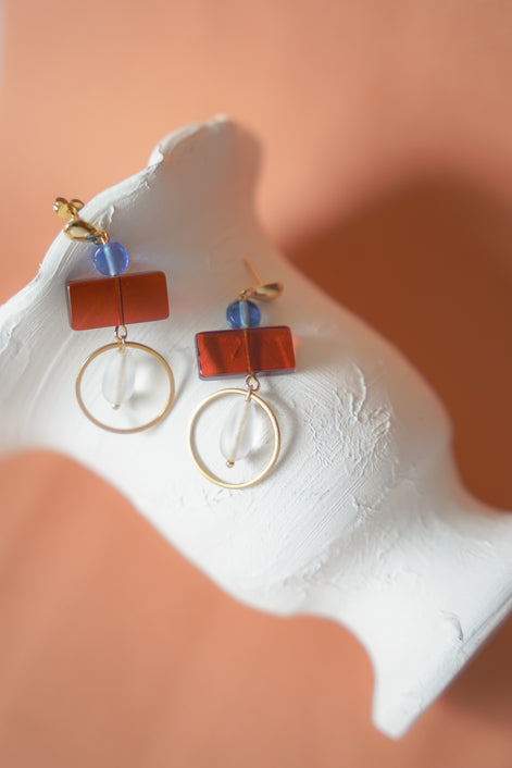 Colour Block Blue & Red Earrings
