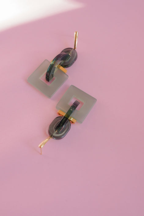 Geometric Celadon Earrings