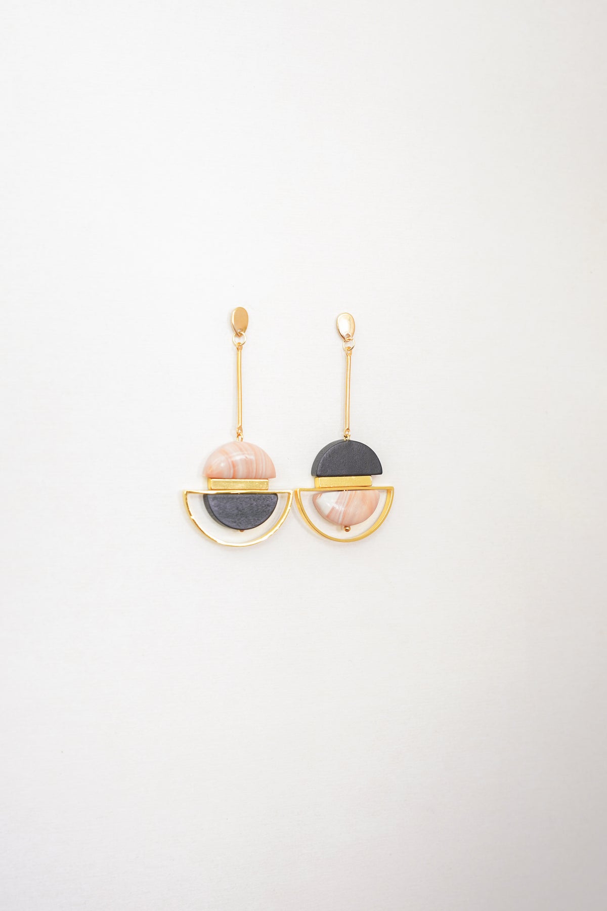 Dangling Pink Cream & Black Earrings
