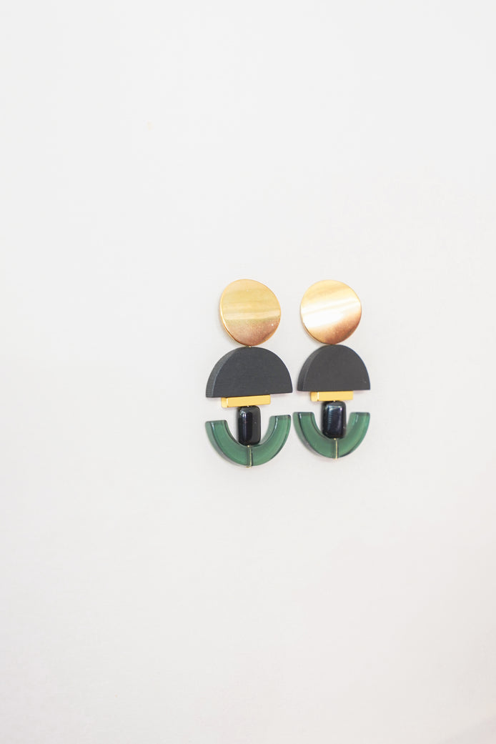 Geometric Glass Green Earrings