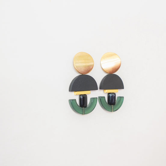 Geometric Glass Green Earrings