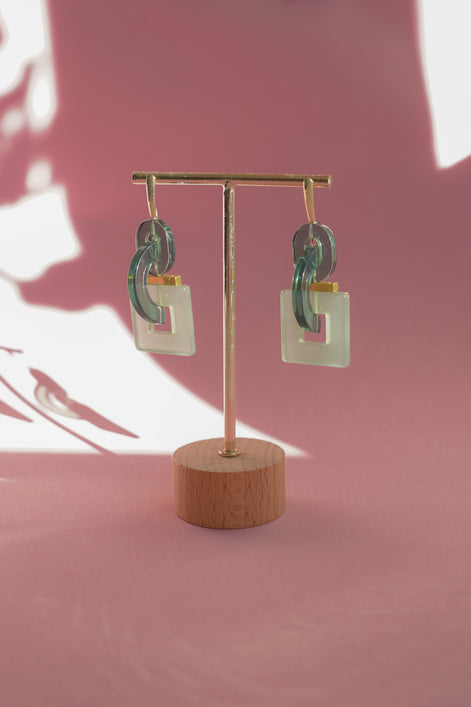 Geometric Celadon Earrings