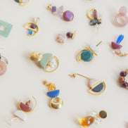 Dangling Pink Cream & Black Earrings