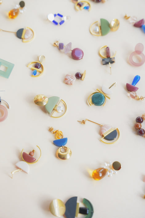 Dangling Pink Cream & Black Earrings