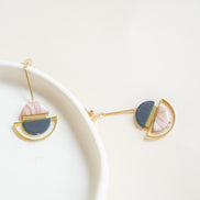 Dangling Pink Cream & Black Earrings