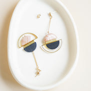Dangling Pink Cream & Black Earrings