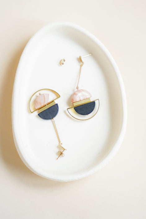 Dangling Pink Cream & Black Earrings