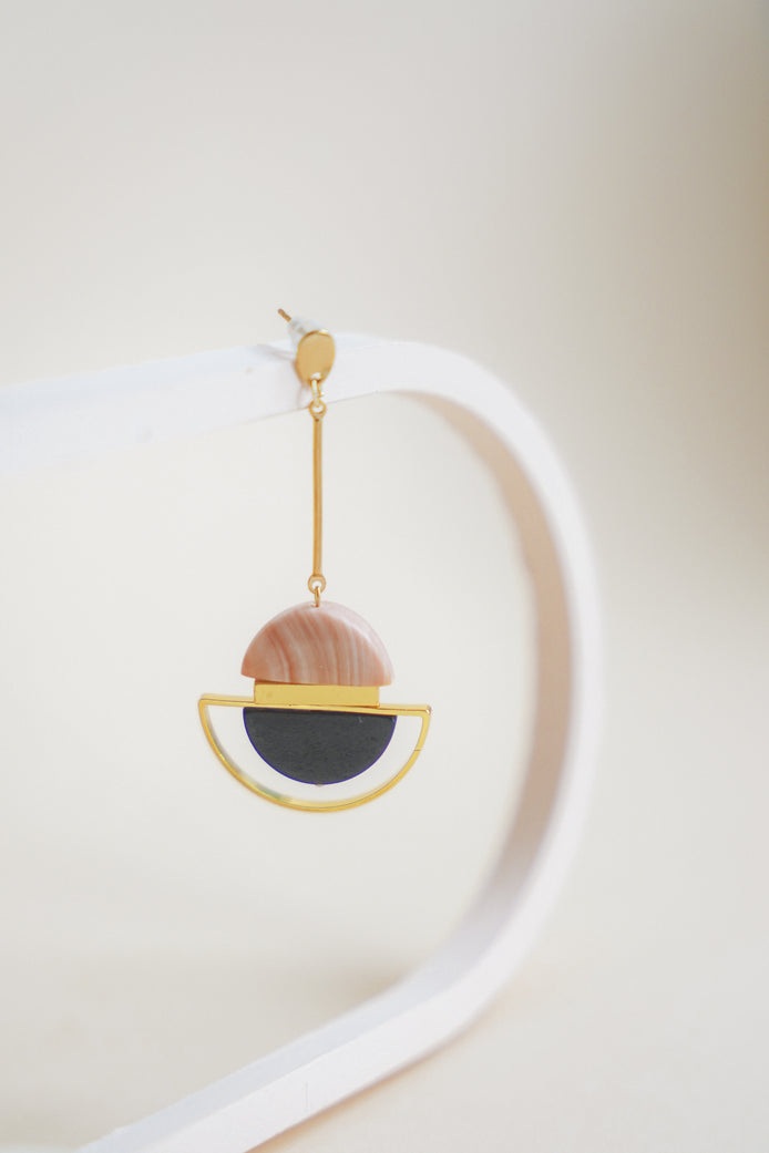 Dangling Pink Cream & Black Earrings