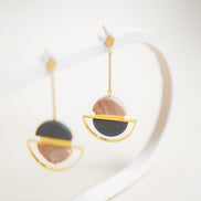 Dangling Pink Cream & Black Earrings