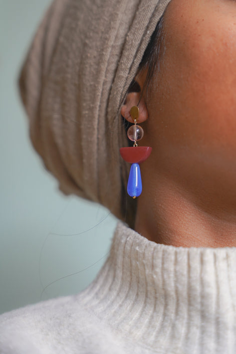 Colour Block Blue Earrings